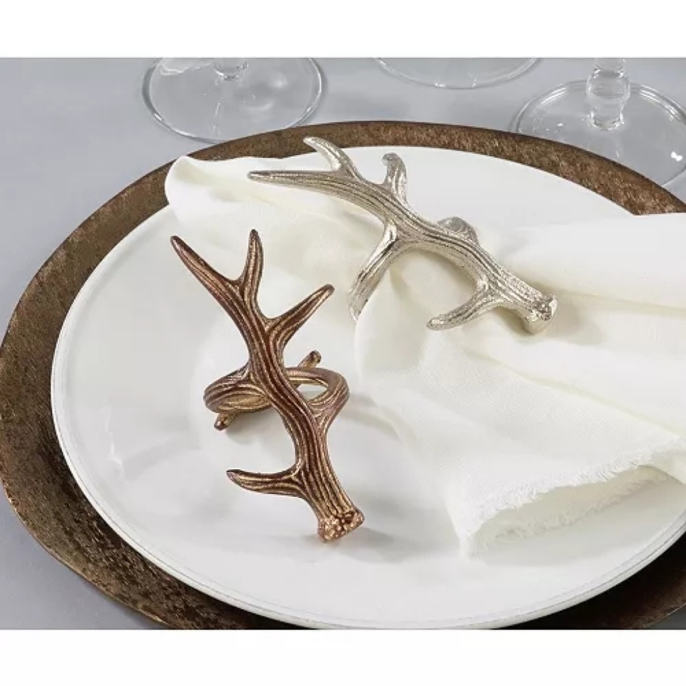 Saro Lifestyle Rustic Napkin Ring With Antler Design, Set of 4